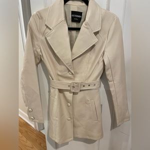 Kittenish Off White Leather Blazer Jacket dress with belt